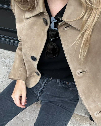 Women's fashionable suede jacket with practical pockets NOVAE