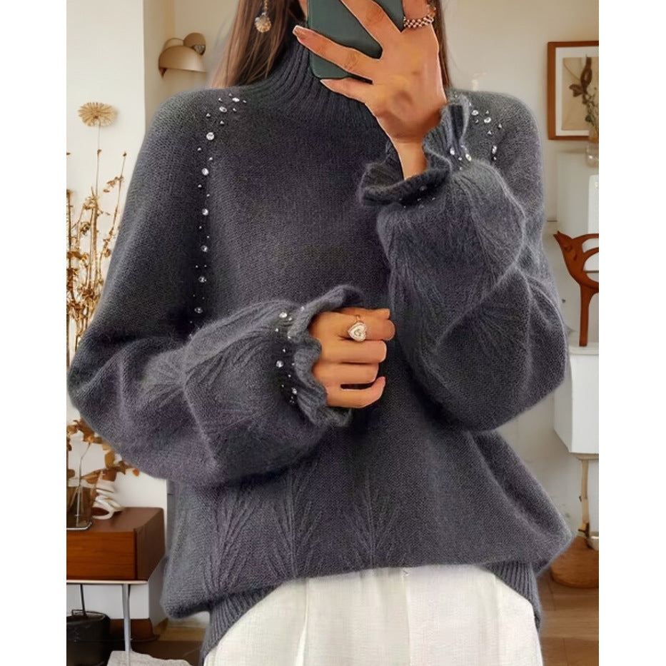 Women's sweater with elegant roll neck and sparkling details NOVAE