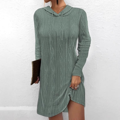 Women's hooded pullover dress with textured knit pattern NOVAE