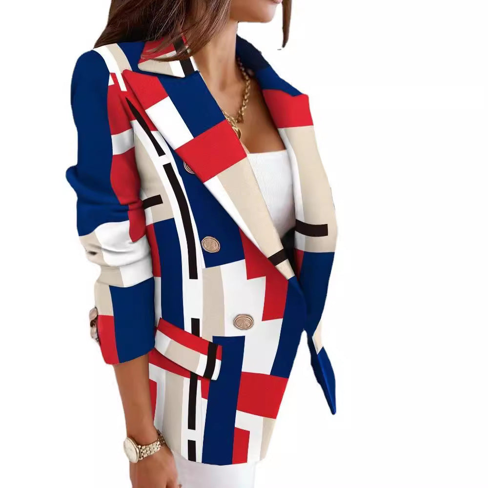 Women's fashionable blazer with zebra print and double button placket NOVAE