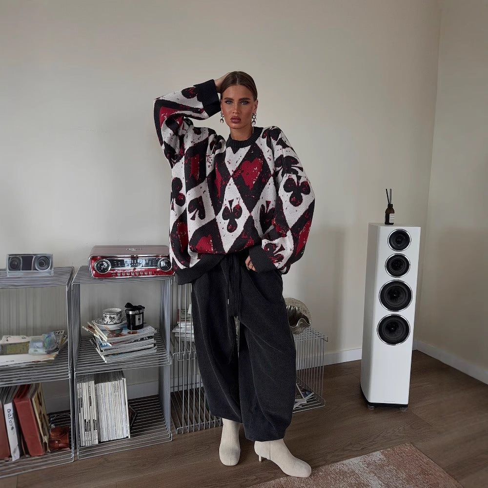 Women's oversized sweater with creative patterns and a wide cut NOVAE