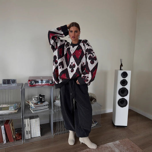 Women's oversized sweater with creative patterns and a wide cut NOVAE