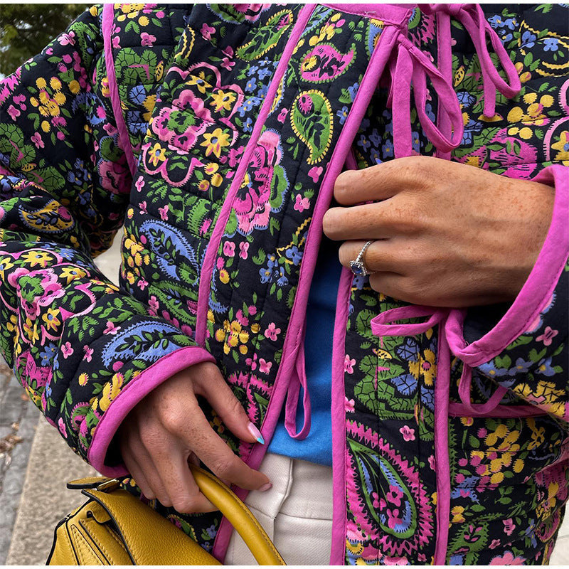 Women's fashionable quilted jacket with floral pattern and practical pockets NOVAE