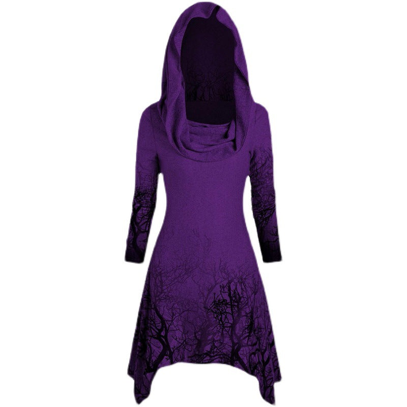 Women's hooded dress with graphic tree design NOVAE