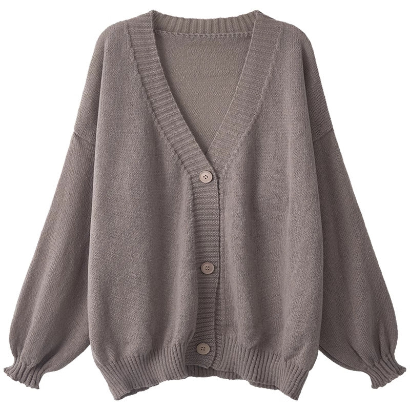 Women's Fluffy Knit Cardigan with Voluminous Sleeves and Button Details NOVAE
