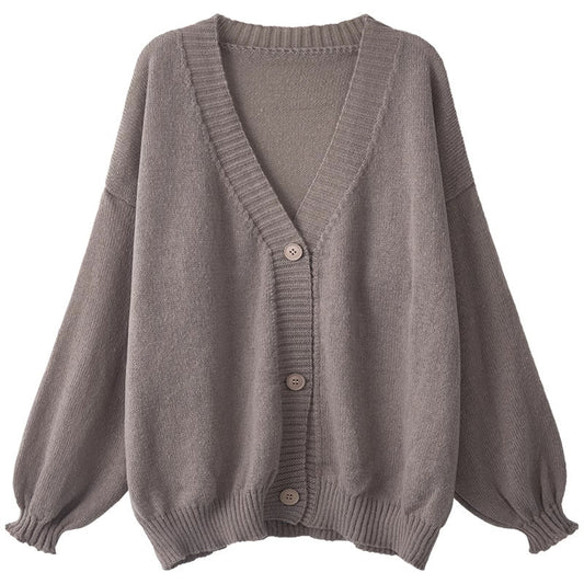 Women's Fluffy Knit Cardigan with Voluminous Sleeves and Button Details NOVAE