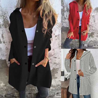 Women's fashionable long cardigan with hood and practical pockets NOVAE