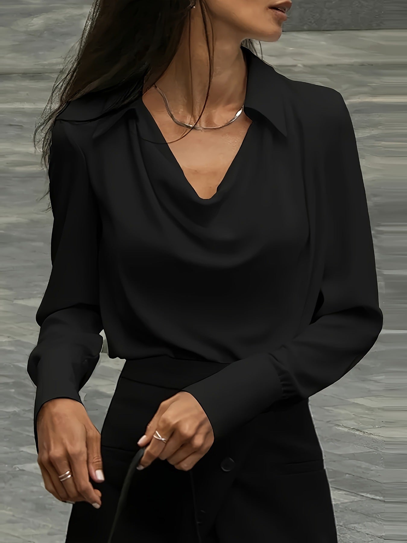 Women's elegant blouse with a flowing neckline and long sleeves NOVAE