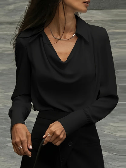 Women's elegant blouse with a flowing neckline and long sleeves NOVAE