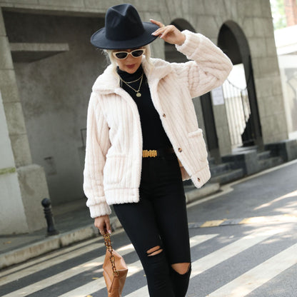 Women's plush jacket with modern quilted details and patch pockets NOVAE