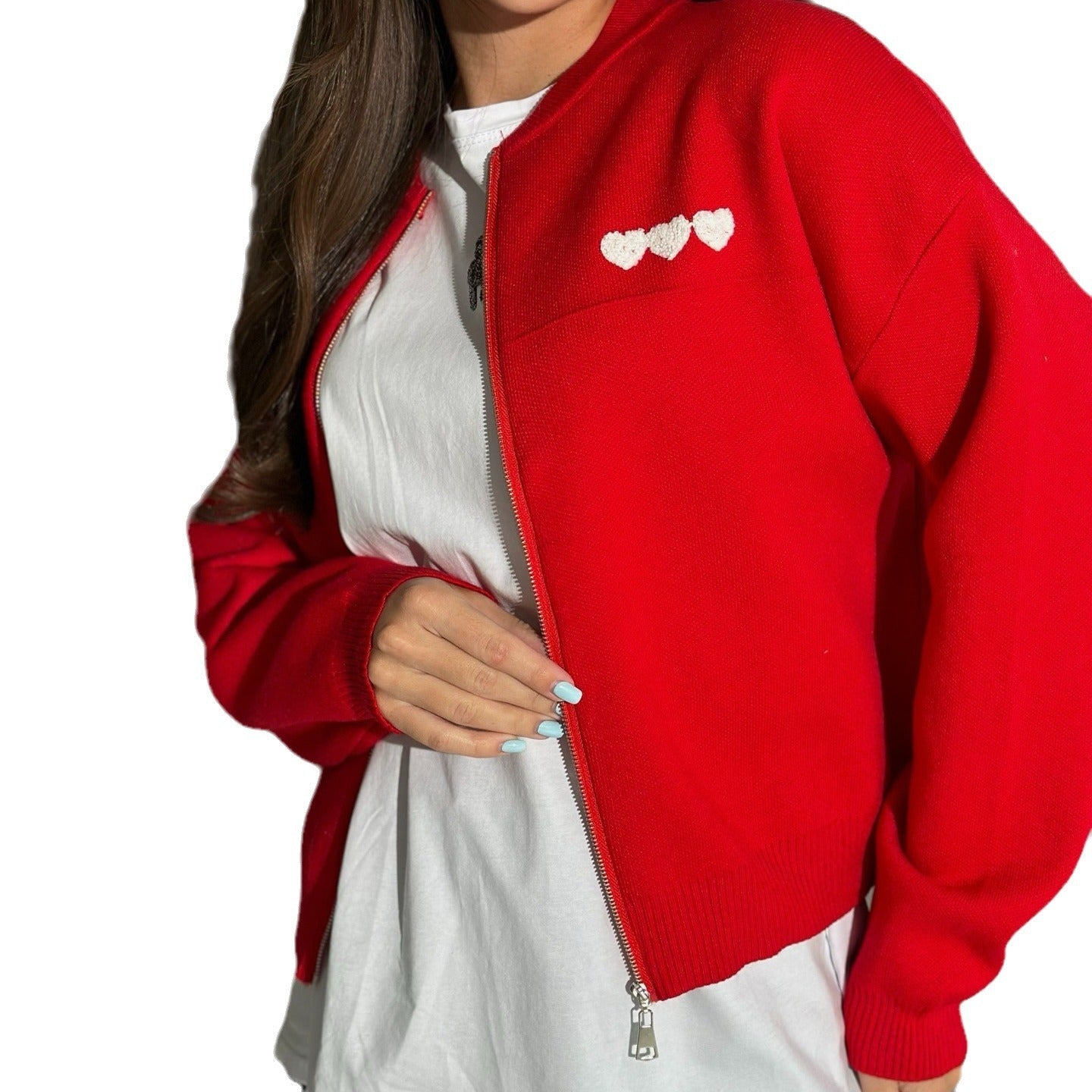 Women's casual short-sleeved cardigan with heart appliqués NOVAE