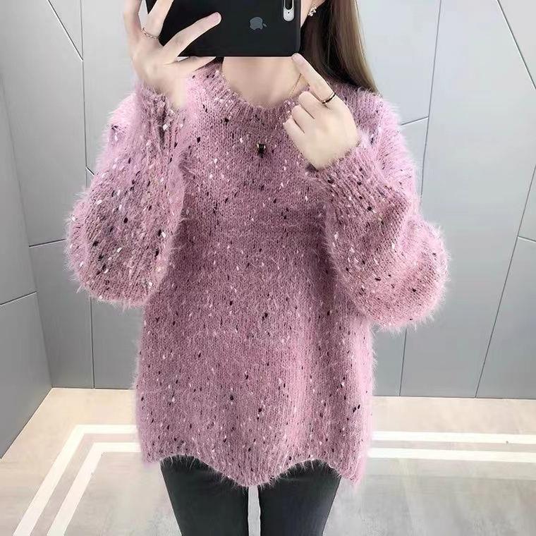 Women's fluffy sweater with a unique textured design and sparkling accents NOVAE