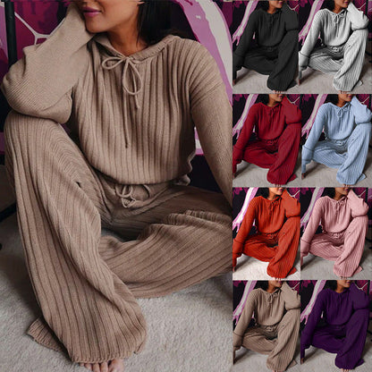 Women's Relaxed Fit Sweater Set with Hood and Wide-Leg Trousers NOVAE