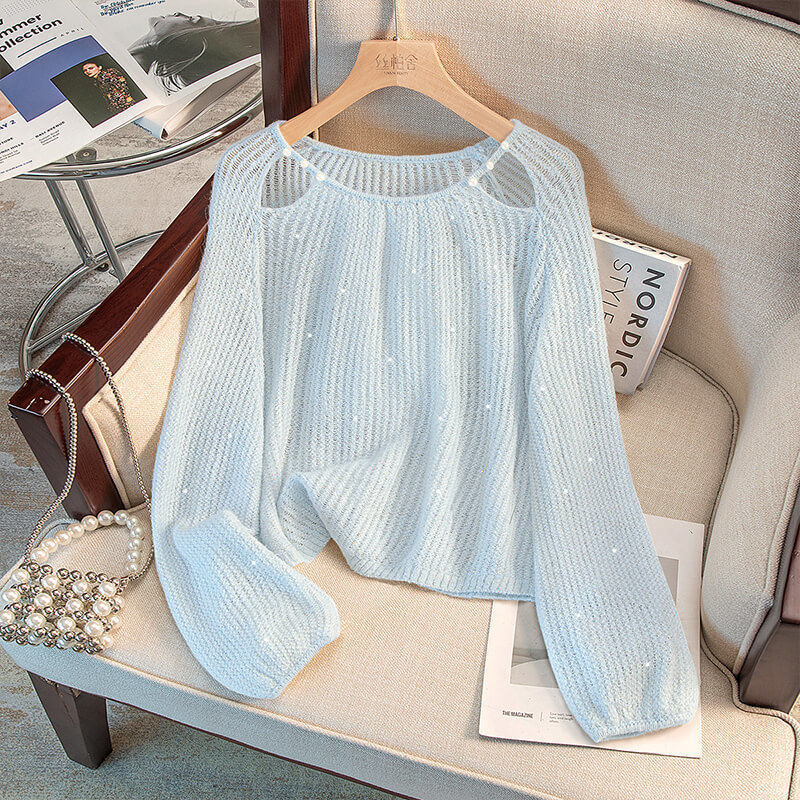 Women's casual pullover with off-the-shoulder design and sparkling details NOVAE