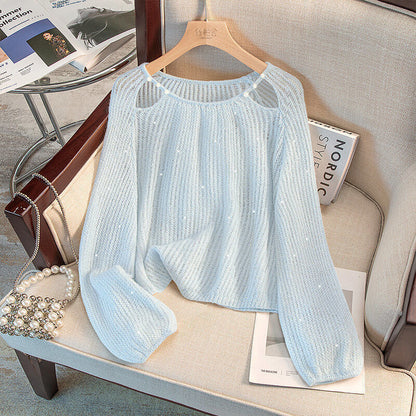 Women's casual pullover with off-the-shoulder design and sparkling details NOVAE