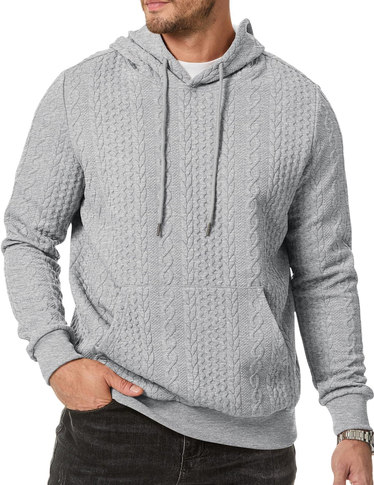 Men's hooded sweatshirt with textured cable knit pattern NOVAE