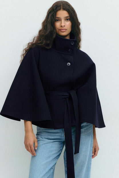Women's Relaxed Fit Cape Jacket with Tie Belt NOVAE