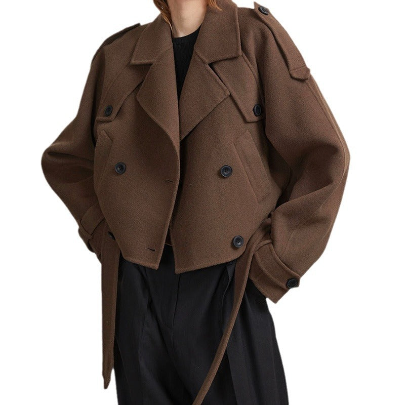 Women's cropped trench jacket with adjustable belt and double-button design NOVAE