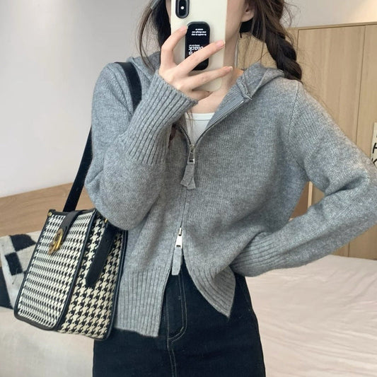 Women's cardigan with high collar and zipper NOVAE