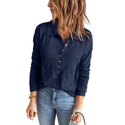 Women's long-sleeved blouse with buttoned collar and textured fabric NOVAE
