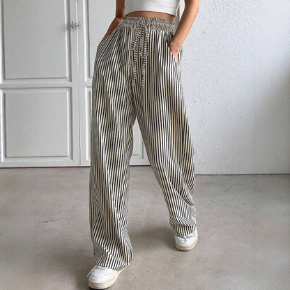 Women's wide-leg striped trousers with elasticated waistband and pockets NOVAE