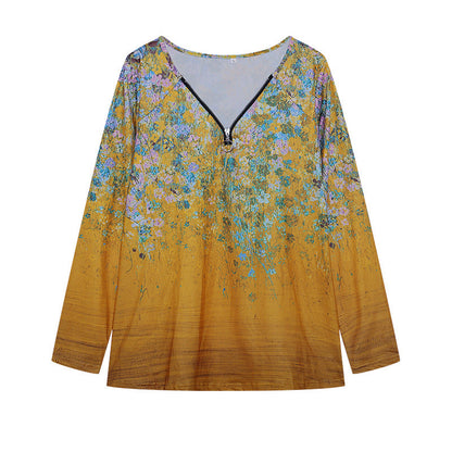 Women's long-sleeved shirt with colorful floral pattern and modern zipper NOVAE