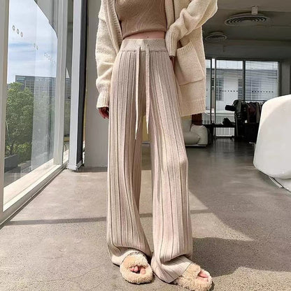 Women's wide-leg trousers with vertical stripe design and elastic waistband NOVAE