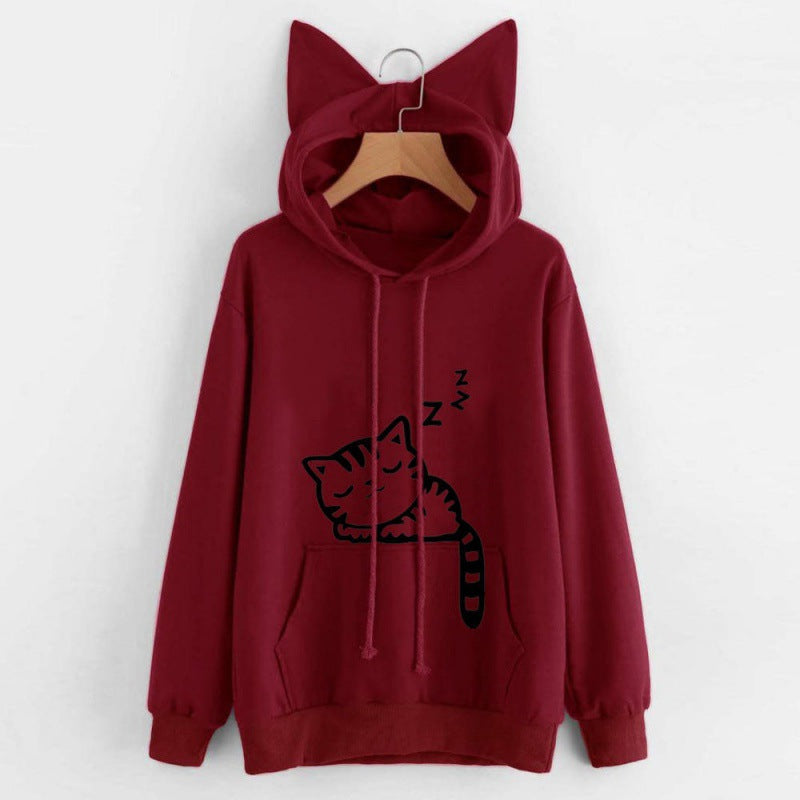 Women's hooded sweatshirt with cat ears and cute print NOVAE