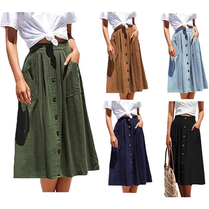 Women's midi skirt with button placket and practical pockets NOVAE