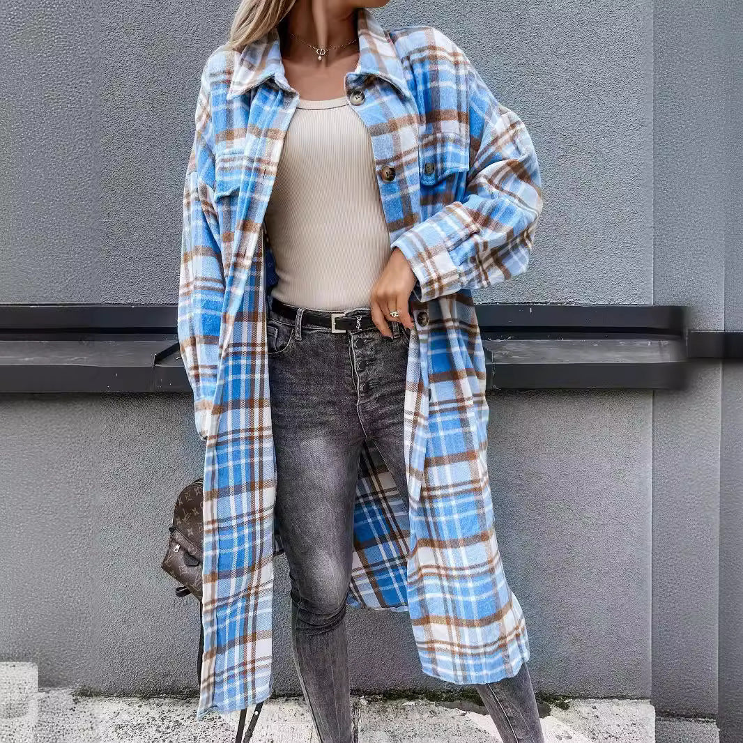 Women's Checkered Shirt Coat in Soft Cotton Blend NOVAE