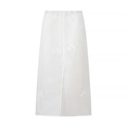 Women's long transparent blouse with floral design and side slit NOVAE