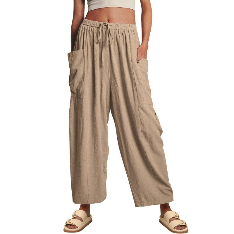Women's wide and comfortable summer trousers with elasticated waistband and practical pockets NOVAE