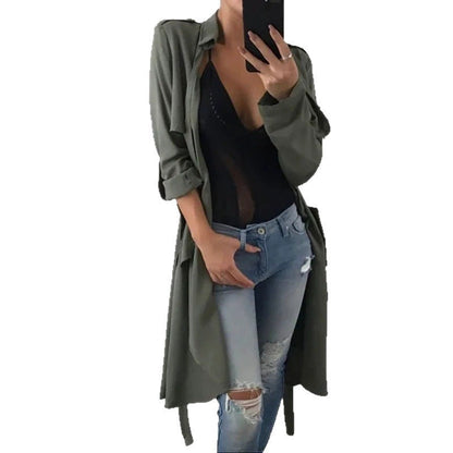 Women's elegant wrap cardigan made of soft fabric with a long cut and practical pockets NOVAE