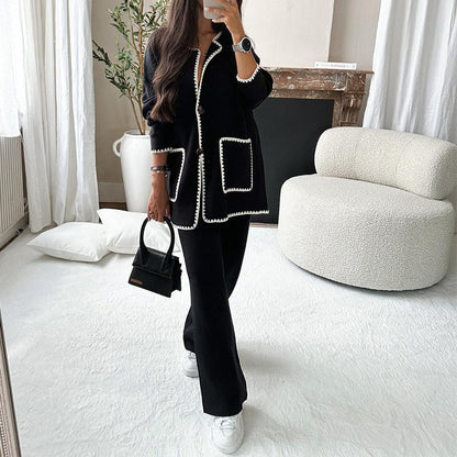 Women's elegant knit blazer set with contrasting details NOVAE