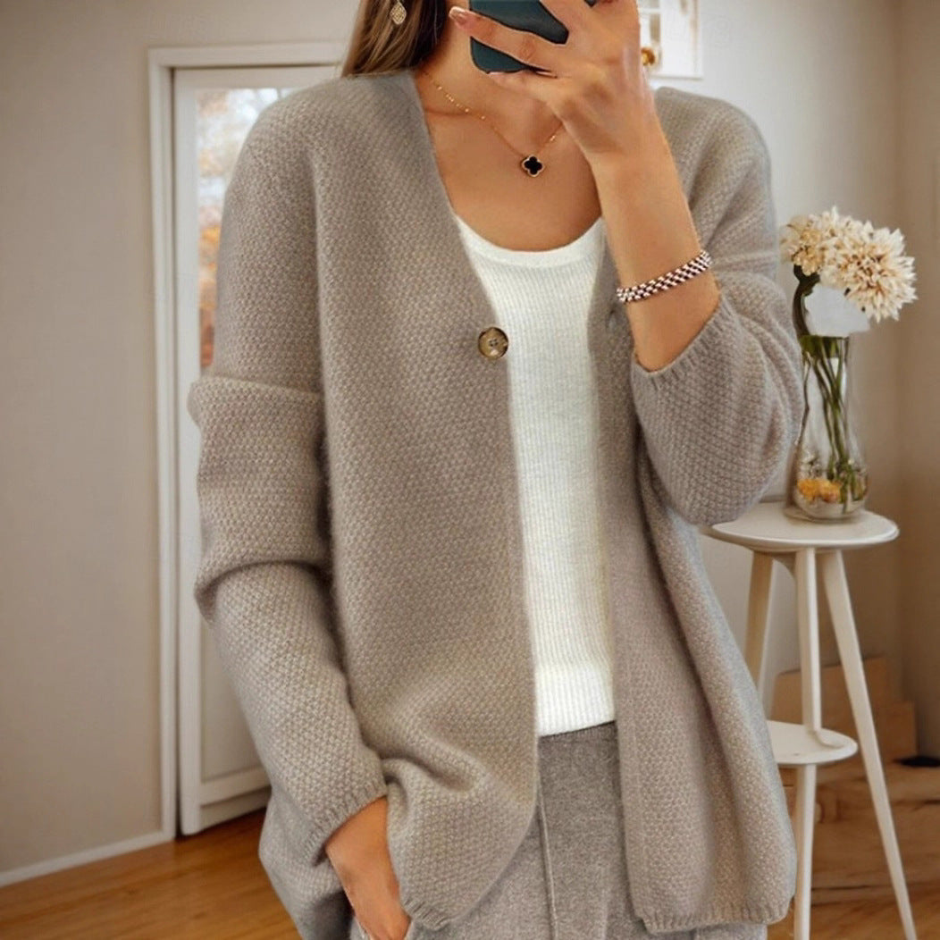 Women's cardigan with fine texture and button placket NOVAE