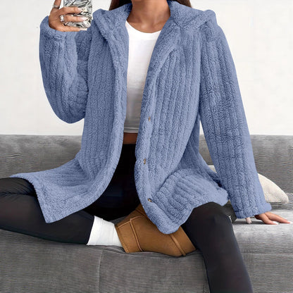 Women's Cozy Hooded Jacket with Button Details NOVAE