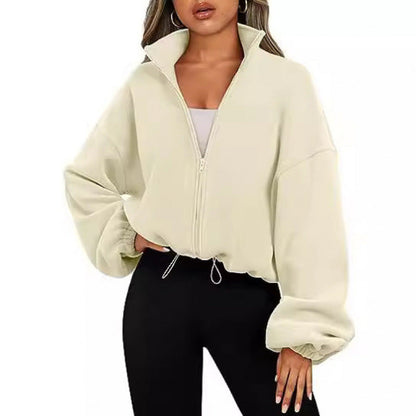 Women's trendy oversized zip-up sweater with high collar and drawstring NOVAE