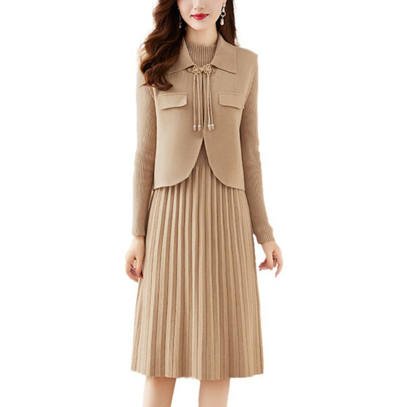 Women's knit dress with combined blazer design and fine rib structure NOVAE