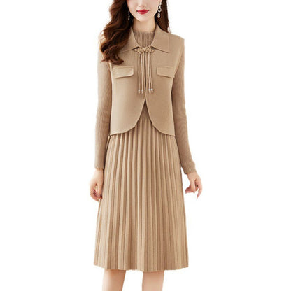 Women's knit dress with combined blazer design and fine rib structure NOVAE