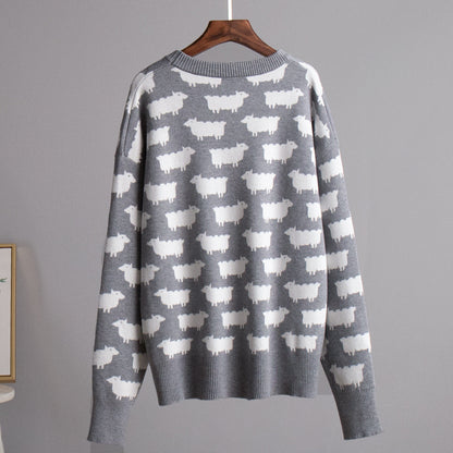 Women's knitted sweater with original sheep design NOVAE