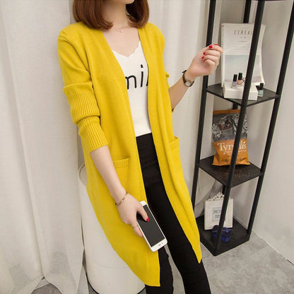 Women's long knit cardigan with open fronts and deep pockets NOVAE