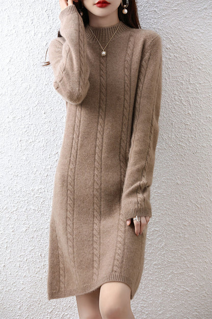 Women's knit dress with elegant cable design and high collar NOVAE