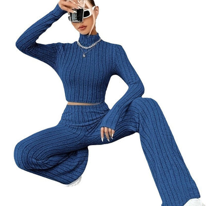Women's two-piece set with high-necked sweater and flared trousers NOVAE
