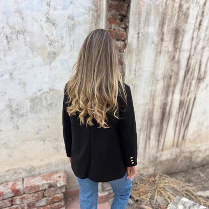 Women's Elegant Double-Breasted Blazer with Textured Fabric and Gold Buttons NOVAE