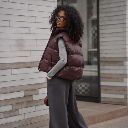 Women's quilted vest with high collar and practical zipper NOVAE