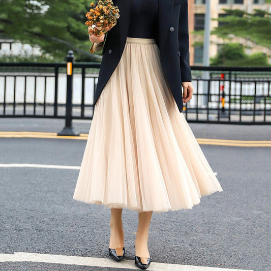 Women's Elegant Tulle Skirt with Wide Swing Cut and Elastic Waistband NOVAE