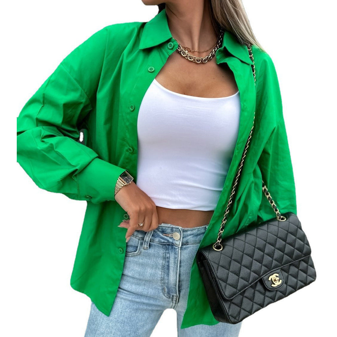 Women's oversized shirt blouse in a lightweight cotton blend with a buttonless design NOVAE