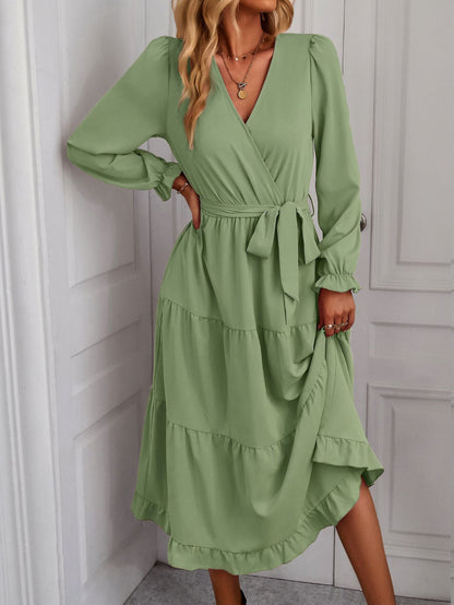 Women's wrap dress with flounced sleeves and elegant cut NOVAE