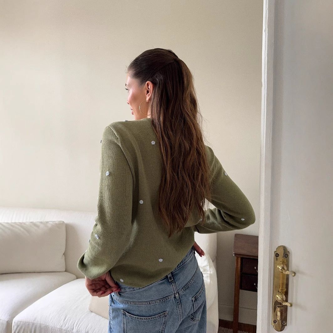 Women's comfortable knit sweater with decorative polka dots NOVAE