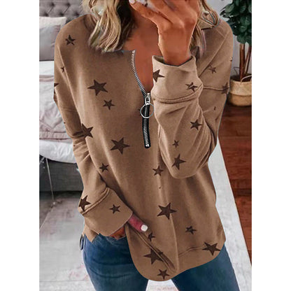 Women's Casual Sweatshirt with Zipper and Star Motif NOVAE